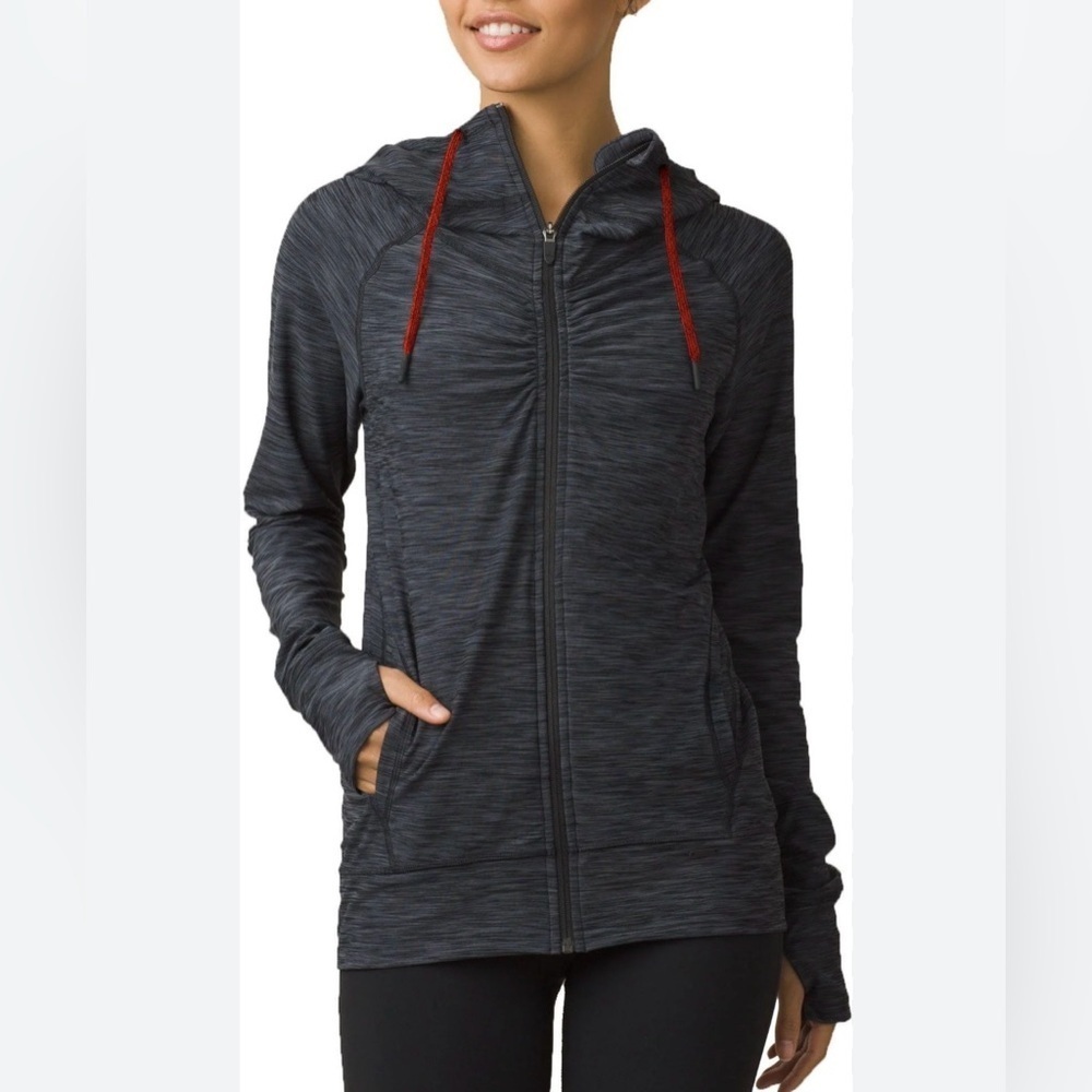 Prana Women's Charcoal Camellia Zip Ruched Front Full Zip Sporty Hoodie Size M